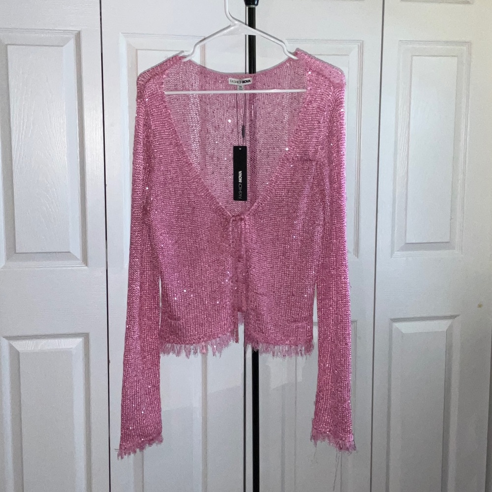 Fashion Nova Glittering Pink Knit Top